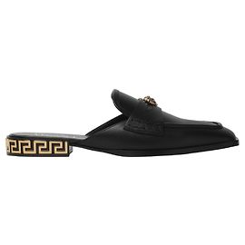 Mocasines sin cordones de cuero con Greca de Versace Negro