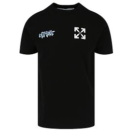 Off White Rundhals-T-Shirt mit cremefarbenem Logo Schwarz