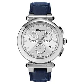 Salvatore Ferragamo Idillio Chrono Leather Watch Silvery Metallic
