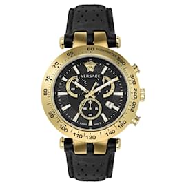 Versace-Versace Bold Chrono Leather Watch-Golden,Metallic