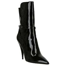 Saint Laurent-Saint Laurent Kiki Patent Leather Ankle Boots-Black