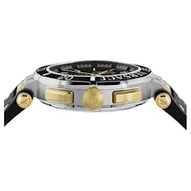 Versace-Versace Greca Chrono Leather Watch-Silvery,Metallic