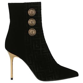 Balmain Roni Monogram-Embossed Suede Boots Black