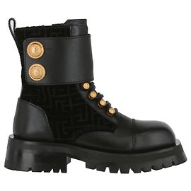 Balmain Ranger Velvet Monogram Combat Boots Black