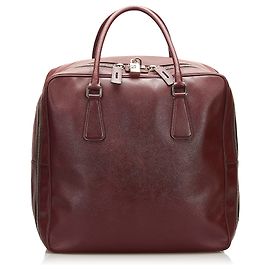 Prada Rote Saffiano-Reisetasche Braun Rot