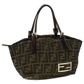 Bolsa de mão de lona FENDI Zucca marrom Auth fm1810 Marrom