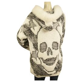 PHILIPP PLEIN gray white oversized cardigan jacket rhinestones skull zip pull S Multiple colors