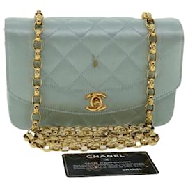 Chanel-CHANEL Diana Matelasse Shoulder Bag Satin Light Blue CC Auth 33325a-Light blue
