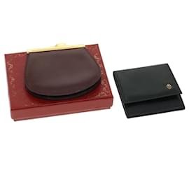 Cartier-CARTIER Coin Purse Leather 2set Black Brown Auth 33137-Brown,Black