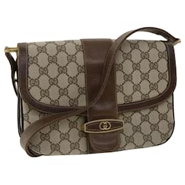 Gucci-GUCCI GG Canvas Shoulder Bag PVC Leather Beige Auth ro555-Beige