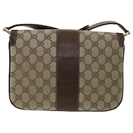 Gucci-GUCCI GG Canvas Shoulder Bag PVC Leather Beige Auth ro555-Beige
