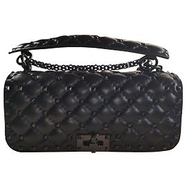 Valentino BOLSA DE OMBRO ROCKSTUD SPIKE couro de bezerro toda preta nova Preto
