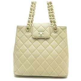 BOLSA VINTAGE CHANEL CABAS SHOPPING LOGO CC BOLSA DE COURO ACOLCHOADA Cru