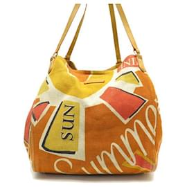 Burberry-BURBERRY SAFFRON MEDIUM CABAS CANVAS ORANGE CANVAS TOTE HAND BAG-Orange