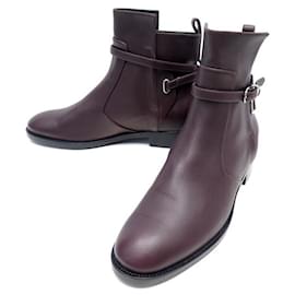 Balenciaga-BALENCIAGA SHOES BOOTS WITH BUCKLES 357864 37 LEATHER PLUM LOW BOOTS-Prune