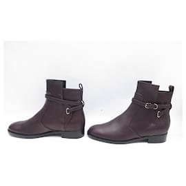 Balenciaga-BALENCIAGA SHOES BOOTS WITH BUCKLES 357864 37 LEATHER PLUM LOW BOOTS-Prune