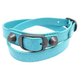 NEW BALENCIAGA CLASSIC lined TOUR BRACELET 236342 16 a 19 CM LEATHER BANGLE Blue