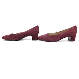 Chanel-VINTAGE CHANEL SHOES PUMPS LOGO CC EMBROIDERED IN BURGUNDY SUEDE SUEDE SHOES-Dark red