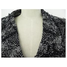 Chanel-CHANEL JACKET VEST BUTTONS LOGO CC L 42 IN BLACK AND WHITE WOOL TWEED-Black