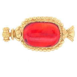 Jean Louis Scherrer VINTAGE SCHERRER BROSCHE IN GOLDMETALL STEINROT 36.4GR GOLDENE UND ROTE BROSCHE Golden