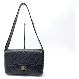 Chanel-VINTAGE CHANEL HANDBAG FLAP LOGO CC CLASP IN BLACK CAVIAR LEATHER PURSE-Black