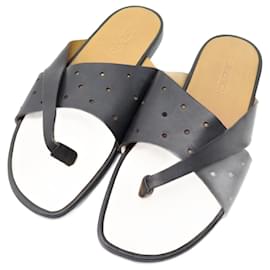 JM Weston-NEW SHOES JM WESTON SANDALS FLIP FLOPS 10.5 44.5 BLACK LEATHER SANDAL NEW-Black