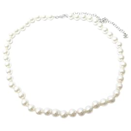 Chanel-NEW CHANEL NECKLACE GLASS PEARLS & SILVER METAL NEW PEARLS NECKLACE-Silvery