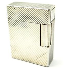 VINTAGE LIGHTER ST DUPONT LINE 2 PM IN SILVER METAL STREA + LIGHTER BOX Silvery