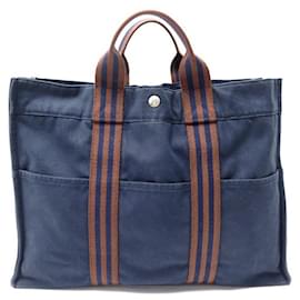 Hermès-HERMES TOTO GM CABAS HAND BAG IN NAVY BLUE CANVAS HAND TOTE BAG-Navy blue