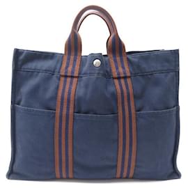 Hermès-HERMES TOTO GM CABAS HAND BAG IN NAVY BLUE CANVAS HAND TOTE BAG-Navy blue