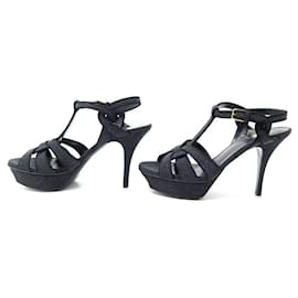 Saint Laurent-NINE SAINT LAURENT TRIBUTE YSL SHOES 387757 38.5 Sandals with heels-Black