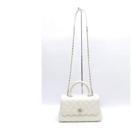 Chanel-CHANEL COCO HANDLE PM BAG IN WHITE QUILTED CAVIAR LEATHER HAND BAG-White