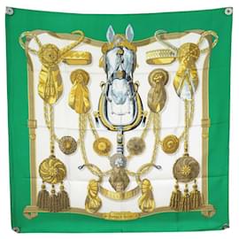 Hermès-NINE HERMES FRONT SCARF AND CATHY LATHAM CARRE ROLLS 90 SILK SCARF-Green