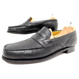 JM Weston-JM WESTON SHOES 180 Church´s Loafers 8C 42 BLACK LIZARD LEATHER LOAFERS SHOES-Black