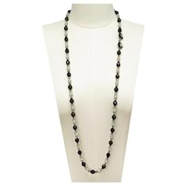 Chanel-VINTAGE NECKLACE CHANEL CAMELIA BLACK STONES AND STRASS 1970 NECKLACE-Silvery