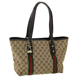 Gucci-GUCCI GG Canvas Web Sherry Line Tote Bag Beige Red Green Auth ro540-Red,Beige,Green