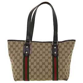 Gucci-GUCCI GG Canvas Web Sherry Line Tote Bag Bege Red Green Auth ro540-Vermelho,Bege,Verde