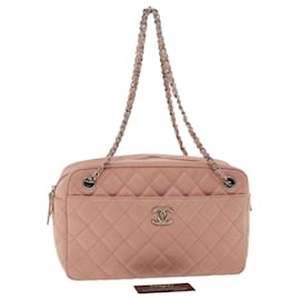 Chanel-CHANEL Matelasse Bolso de hombro con cadena Piel de cordero Rosa CC Auth bs3146-Rosa