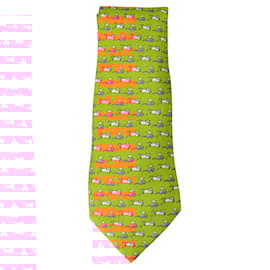 Hermès-Gravata laranja com estampa de gatos e ratos-Laranja