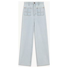Jeans Sandro Wide Leg Azules de Algodón con Bolsillos Bordados Azul