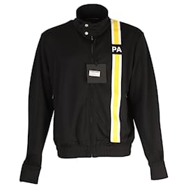 Palm Angels-Palm Angels Contrast Stripe Zipped Track Jacket in Black Polyester-Black