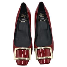 Roger Vivier-Roger Vivier Trompette Metal Buckle Pumps in Red Patent Leather-Red,Other