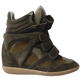 Isabel Marant Bekett High Top Sneakers in Olive Calf Leather Green
