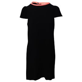 Maje Contrast Neck Shift Dress in Black Acetate Black