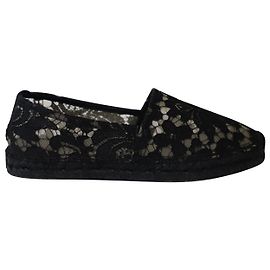 Dolce & Gabbana Slip On Espadrille Flats in schwarzer Acrylspitze Schwarz