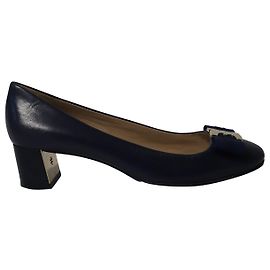 Tory Burch Gemini Link Bow Pumps in Navy Blue Leather Navy blue