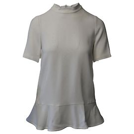 Stella Mc Cartney Stella McCartney Schößchen-Bluse mit Stehkragen in weißer Kunstseide Weiß