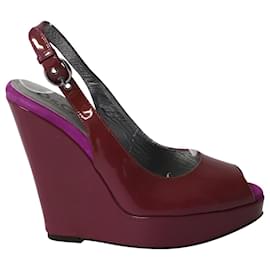Dolce & Gabbana-Dolce & Gabbana Slingback Peep Toe Wedges in Maroon Patent Leather-Purple