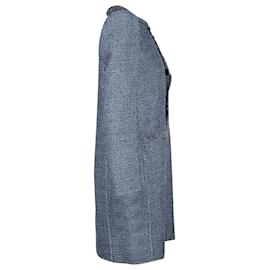 M Missoni-M Missoni Lurex Trim Tweed Coat in Blue Silk-Blue