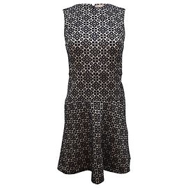 Vestido sem mangas com bordado geométrico Tory Burch em algodão preto e branco Preto